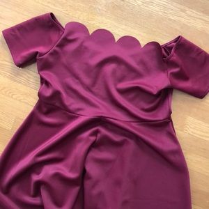 Scallop collar off-shoulder midi dress plus size